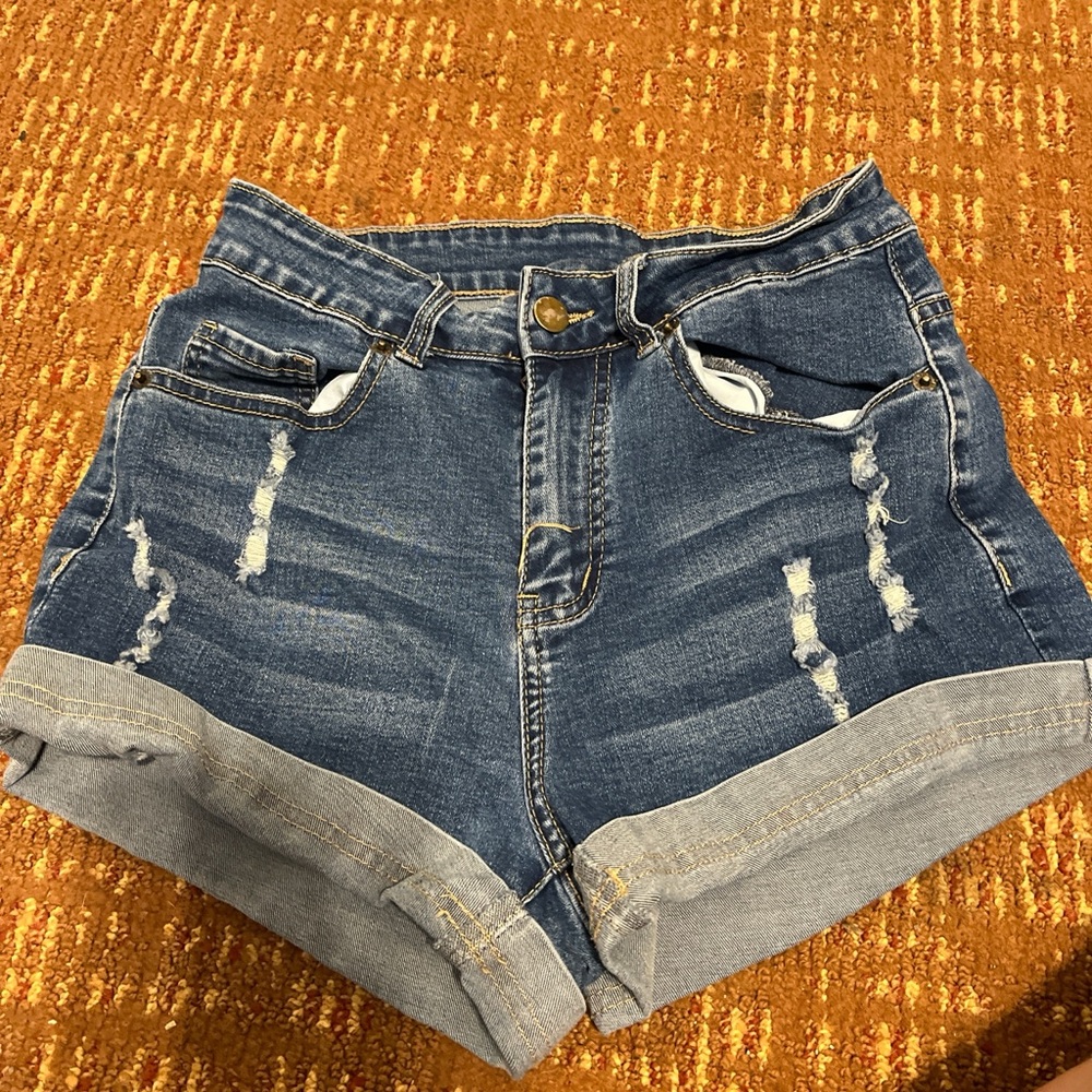 & Other Stories Blue Distressed Jean Shorts